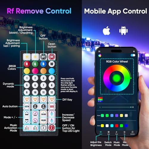 4FT Whip Lights with Strobe Light Combo Kit - Spring Base, Rocker Switch ＆ App 