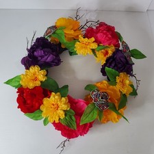 Ashland Skull Dia De Los Muertos 18" Round Floral Wreath Day Of The Dead
