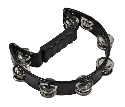 Bryce Half Moon Tambourine with Double Jingles & Comfy Handle Grip Black Finish