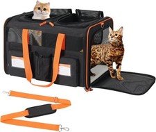 22'' L x 16'' W x 14'' H Large Double pet Carrier for 2 Small-Medium Cats and