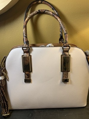Aldo Womens Cream Brown Faux Leather Double Handle Crossbody Strap Satchel Bag