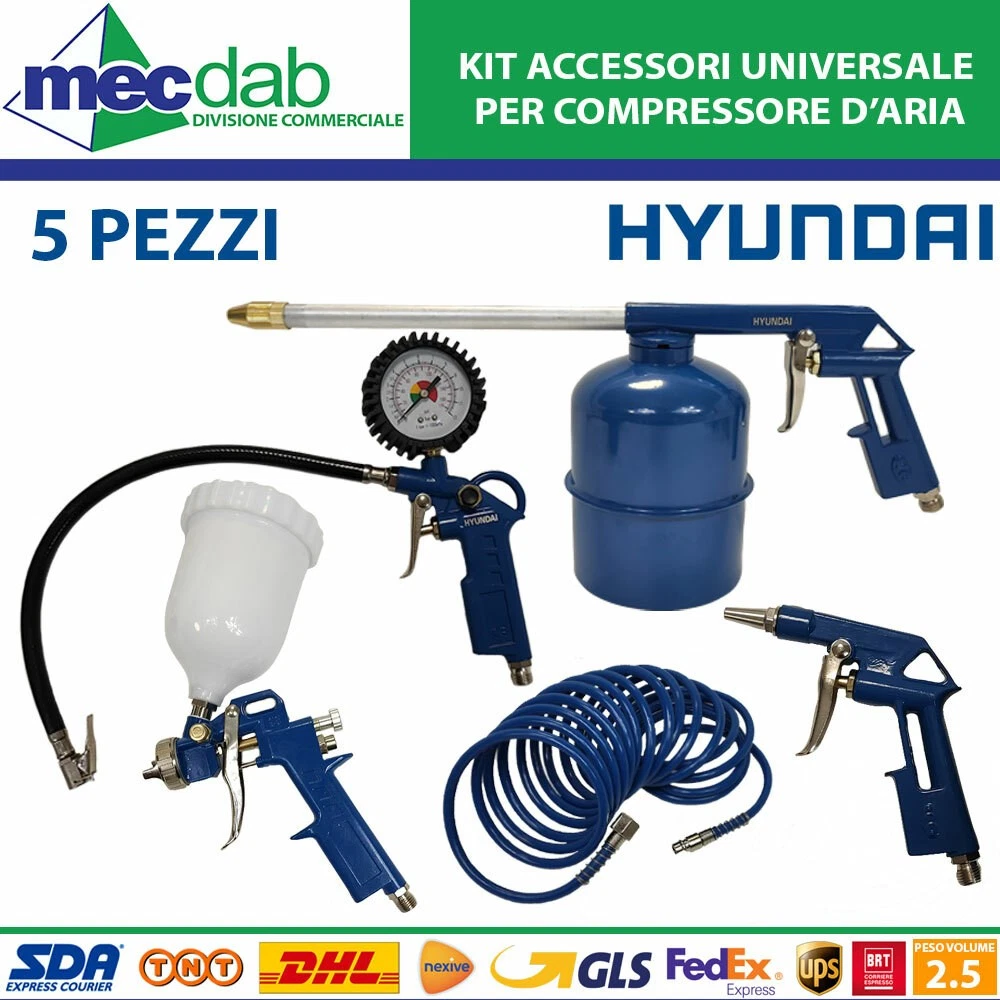 KIT SET 5 UTENSILI ACCESSORI PER COMPRESSORE ARIA COMPRESSA PISTOLA