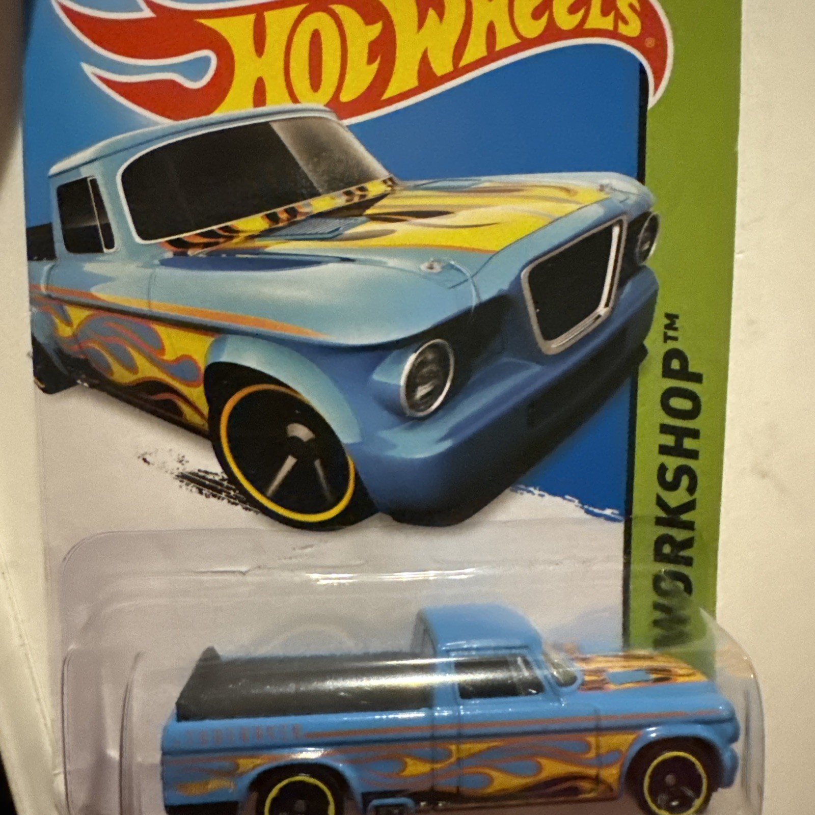 2015 Hot Wheels '63 Studebaker Champ Blue w/  Yellow Flames HW Workshop 214/250
