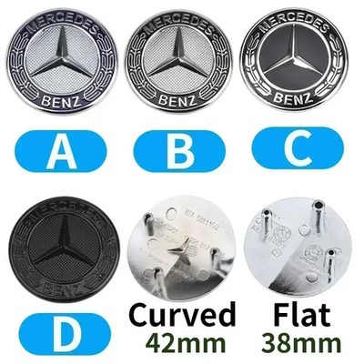 42mm Curved 38mm Flat ABS Car Front Engine Grill Emblem Badge Label for Mercedes