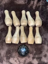 Vintage Wooden Tabletop Bowling Game/Toy Lot Of 10 Wooden Pins Wooden Ball