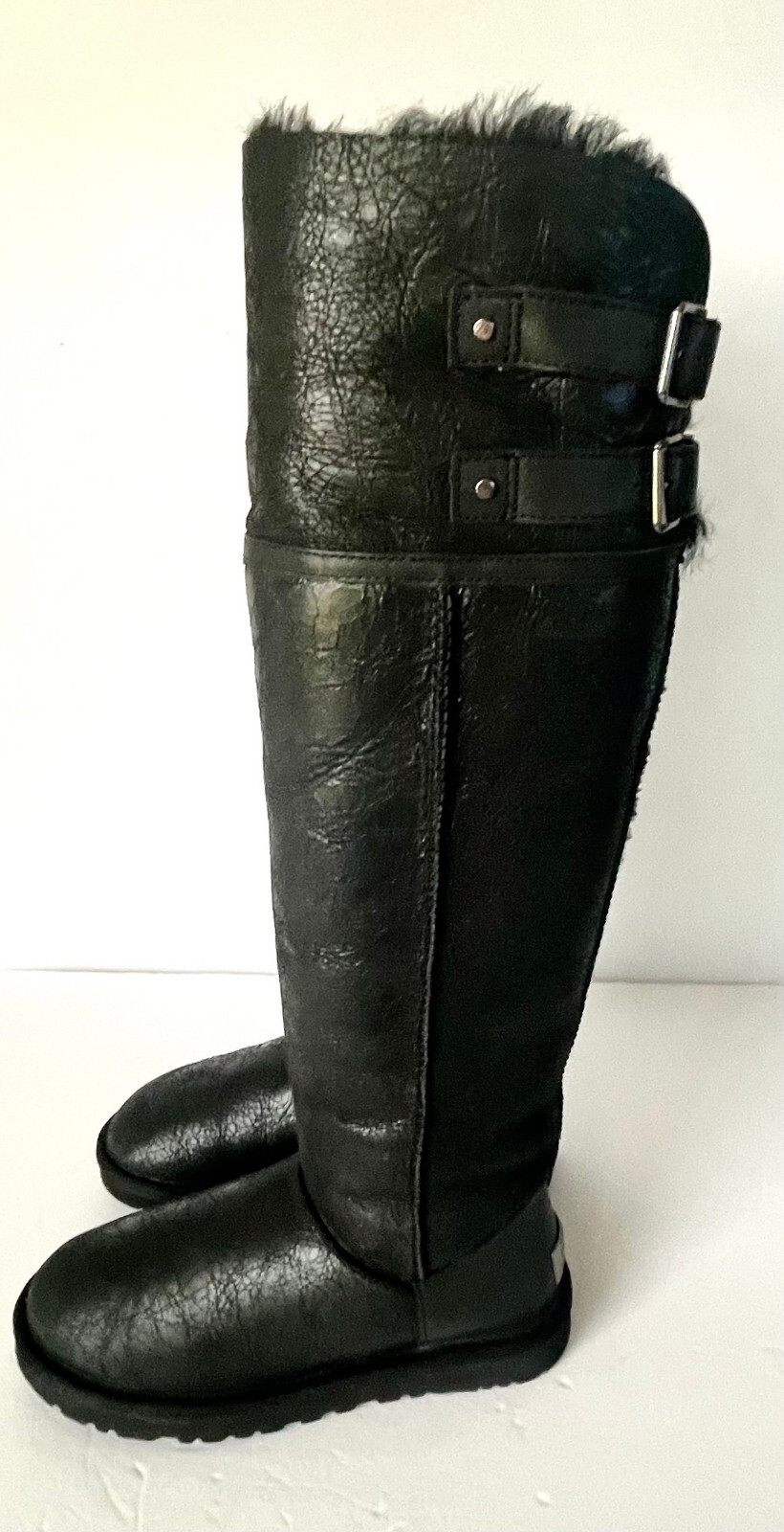UGG DEVANDRA BLACK LEATHER BOMBER OVER THE KNEE WOMEN BOOTS SIZE US 6 image 3