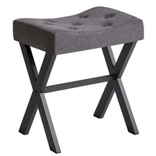 U-Shaped Linen Vanity Stool Square Makeup Chair with X-Leg Ottoman Seat Footr...