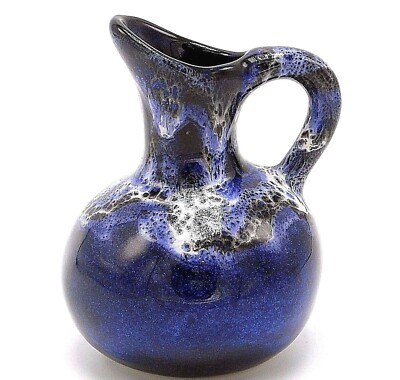 Studio Art Pottery Mini Pitcher Bud Vase Cruet 5" Blue Drip Glaze White ...