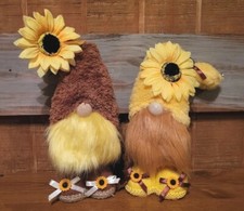 Plush Harvest Thanksgiving Fall Sunflowers Gnome Decorations Set Of 2 New 10"
