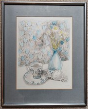 Handpainted Watercolour Over Still Life Etching, Pencil Signed "Sian H' 87"
