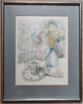 Handpainted Watercolour Over Still Life Etching, Pencil Signed ''Sian H' 87''