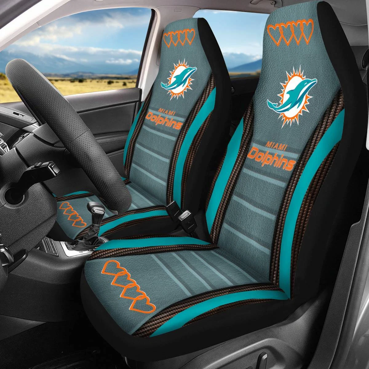 Car Seat Cover Seat Protector 2Pc with Miami Dolphins