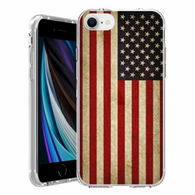 For Apple iPhone SE 3rd 2nd Gen TPU Case Cover+Glass(Grunge USA Flag)