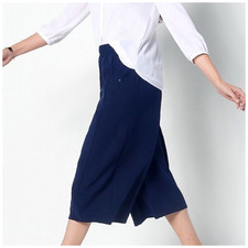 Truth Style Woven Cropped Wide Leg Pull On Pants - Navy Blue Size Regular XL