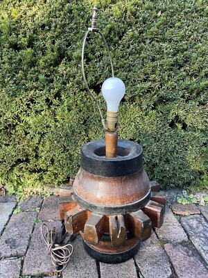 LARGE HEAVY Antique Primitive WOOD WAGON WHEEL HUB Conestoga Lamp Base