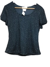 Laurence Kazar Black Beaded Cocktail Top Size Large Whimsical Sequin Vintage