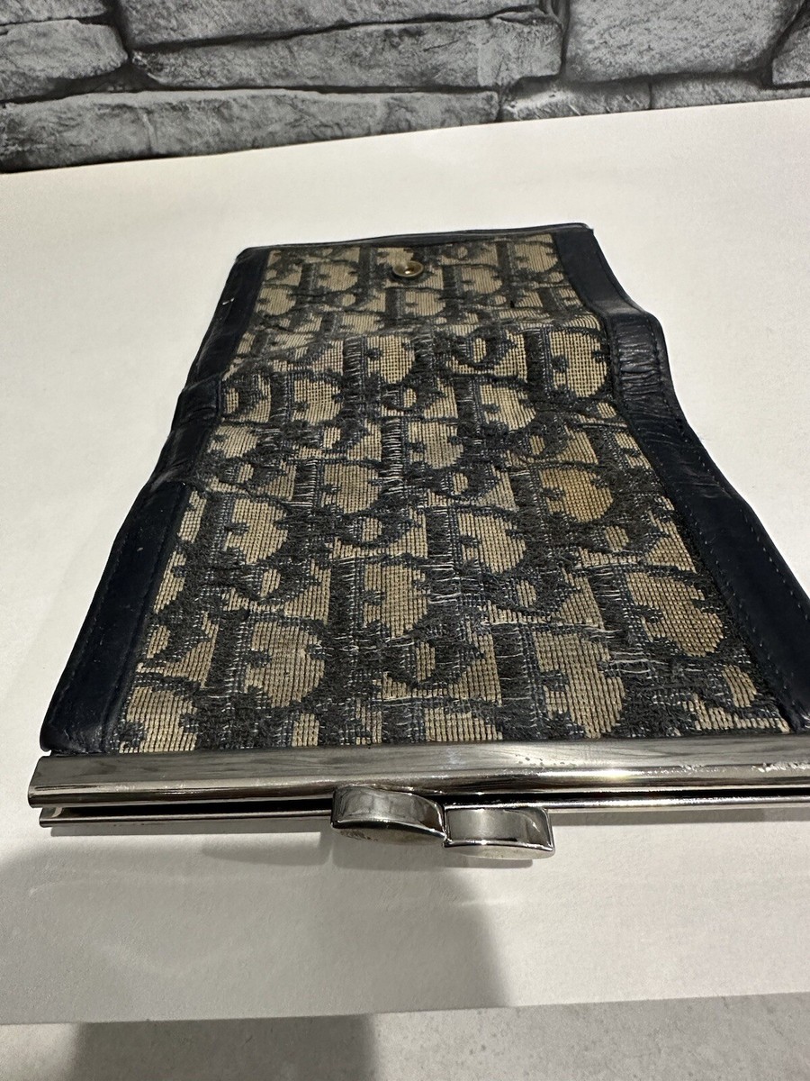 Vtg. CHRISTIAN DIOR Trotter Blue Monogram Canvas &Leather Wallet