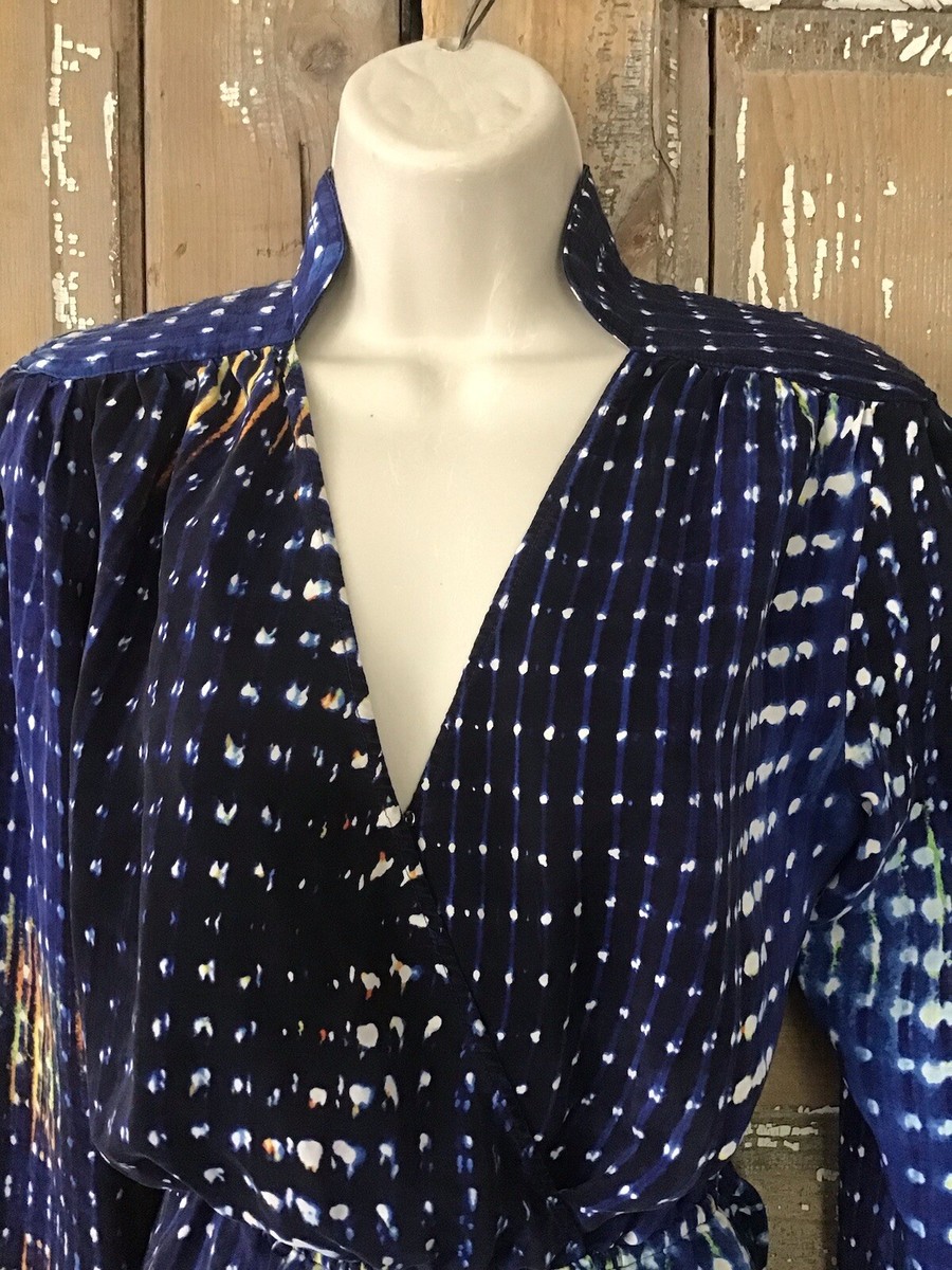 parker silk wrap dress Parker Dress Purple Polka Dot Print Silk Blend Puff Sleeve Faux Wrap Midi Size 4