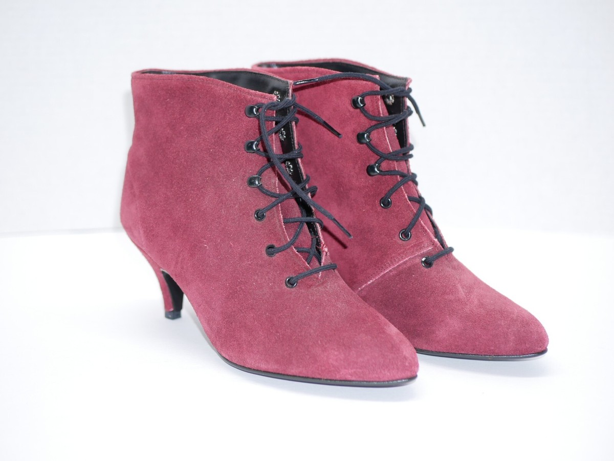 Vtg Maroon Booties Leather Lace Up Montgomery Ward Size 6B Shoes Soles Look  New