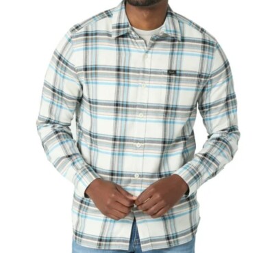 Lee Men's All Purpose Classic Fit Long Sleeve Shirt, White Smoke Plaid, Medium