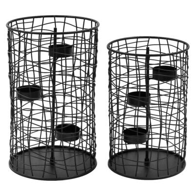 Teelichthalter ELEGANCE 2er Set - 2 Kerzenhalter m Drahtgeflecht Schwarz Scandi