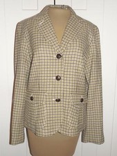 TALBOTS 139 Green Brown Houndstooth Check Wool Blend Blazer Jacket - 10 - NWT