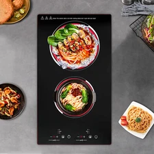 2 Burners Electric Cooking Stove Ceramic Cooktop Touch Control 1500W 140-482°F