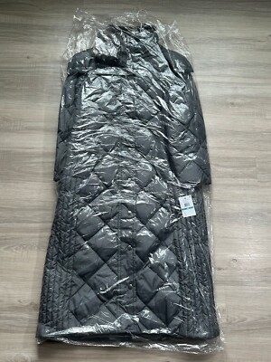 London Fog Womens Coat Slate 0X Quilt Puffer Faux Fur Hood Diamond