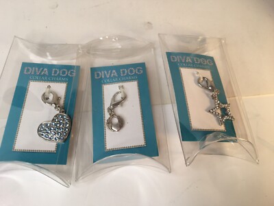 Lot Of 3 Diva Dog  Dog Collar Charms New Rhinestone Star And Heart + Heart