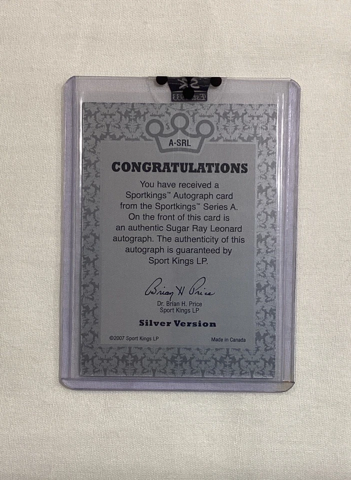 SUGAR RAY LEONARD 2007 SPORTKINGS AUTOGRAPH SIGNED SILVER CARD AUTO ORIGINALSEAL - Image 2 of 2