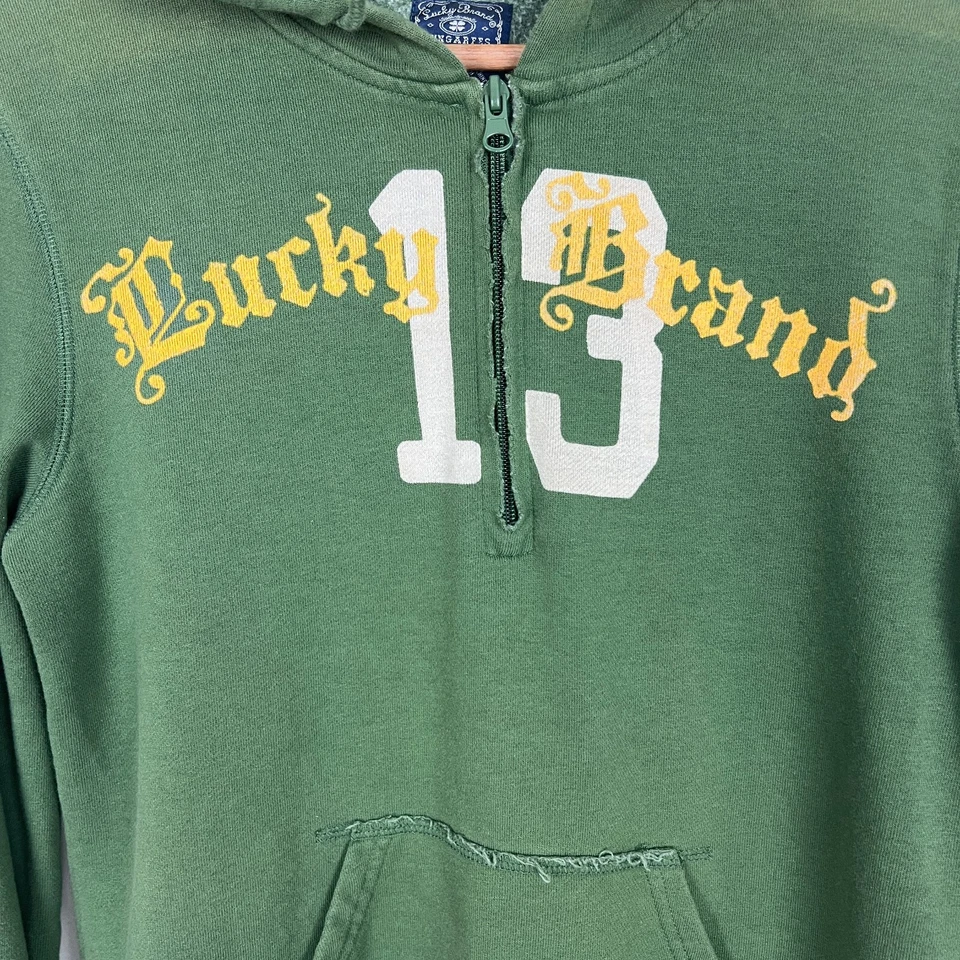 Sudadera con Capucha Y2K Vintage Lucky Brand Para Mujer M Verde 1/4 Cremallera 13 Envejecida Foto 3 de 4