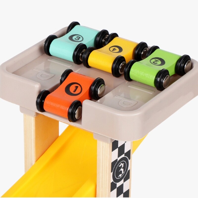 Wood Car Ramp Race Toy Car Includes 4 Track and 4 Toy Car Toddler Baby