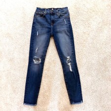 7 for all Mankind Blue Jean Denim High Waist Ankle Destroyed Pants Size 26