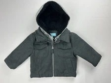 London Fog Baby Boys 12M Gray Hooded Jacket Coat Fleece Lined Layered Look