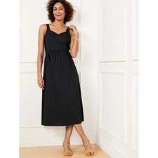 NWT Talbots Poplin Fit & Flare Black 100% Cotton Sleeveless Midi Dress Size 12