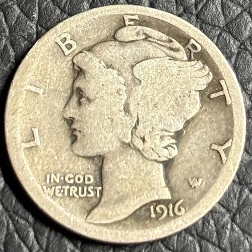 1916 Mercury Dime — VG-F+ Condition Original Surfaces 90% Silver Vintage Bullion