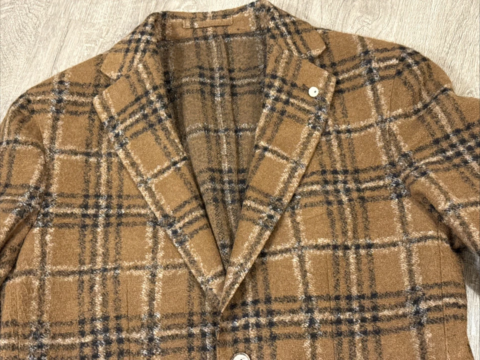 NWT Brando by Lubiam Mantova Blazer 50R EU Caramel Plaid Wool Blend Jacket Italy - Image 3 of 4