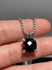 Silver David Yurman 11MM Chatelaine Pendant Necklace with Black Onyx Diamonds