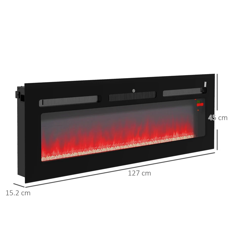 Electric Fireplace Recessed and Wall Mounted Electric Fire Black HOMCOM 127cm - Image 3 of 4