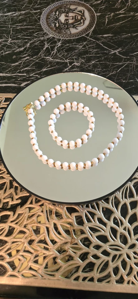 Juego de collar y pulsera de piedra natural de ónix blanco mate. Ajustable.18-20 pulgadas. Foto 4 de 4