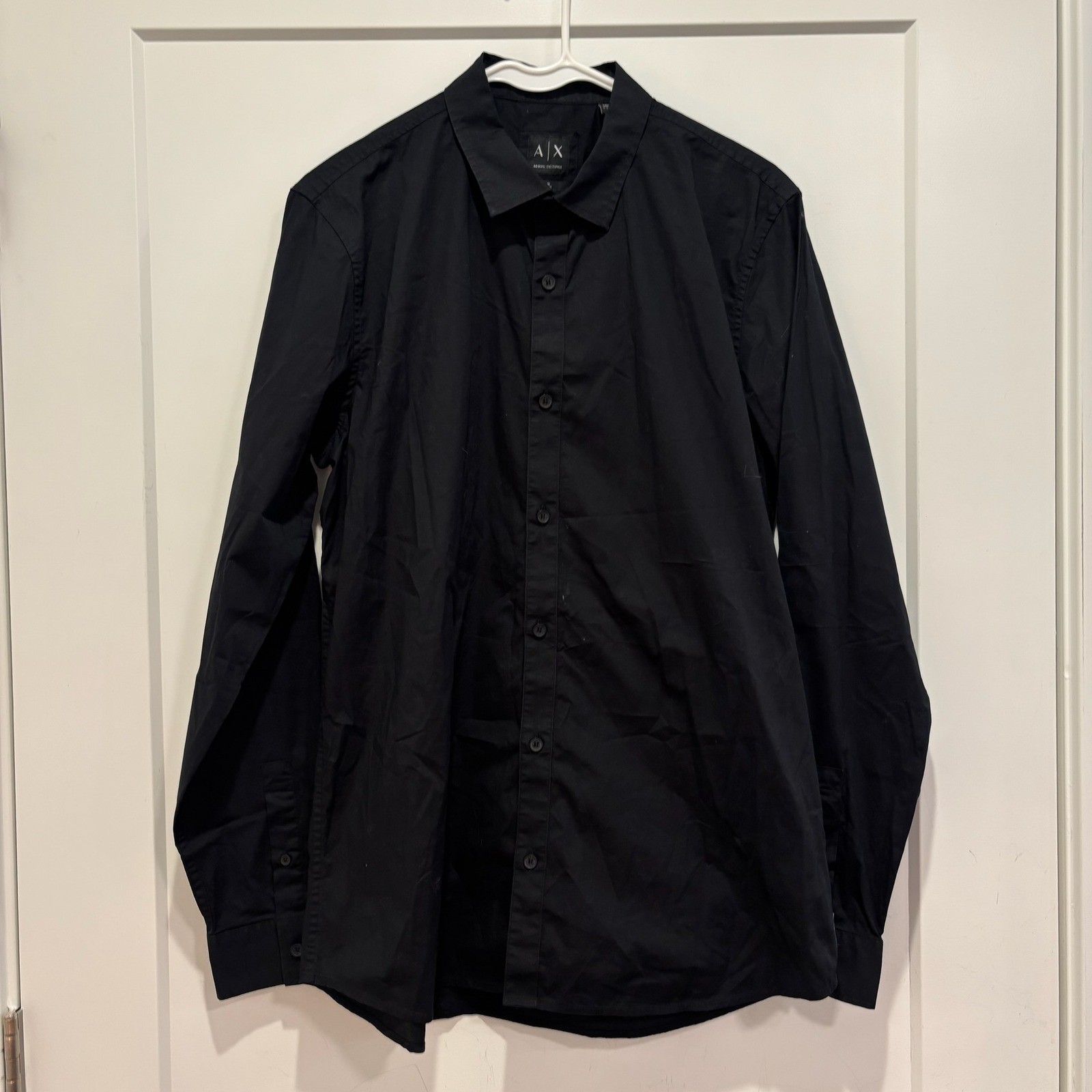 Armani Exchange Mens Slim Fit Long Sleeve Button Down Shirt Black Size L