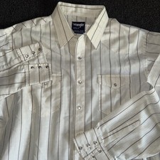 Vtg Wrangler Pearl Snap Shirt XLT Single Needle Cowboy Cut Western White Stripe
