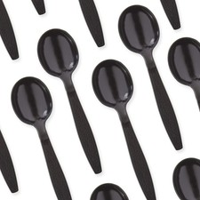 Extra Sturdy, Pro-Grade Plastic Soup Spoons 100 CT. Black, Heavy Duty Recycla...