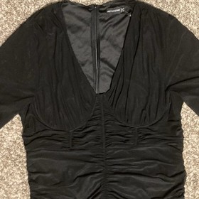 *NWT* PrettyLittleThing PLT Black Ruched Mesh Baddie Jumpsuit, Sz 22, Underwire