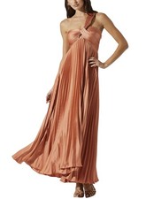 Astr the Label Womens Rasya One Shoulder Pleated Maxi Dress Large Coral NWT $178