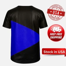 Men’s Genuine Lambskin Leather T-Shirt Black Blue Classic Leather Tee All sizes