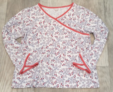 Garnet Hill Size S Asian Wrap Floral Organic Cotton Pajama Top Lounge Sleepwear
