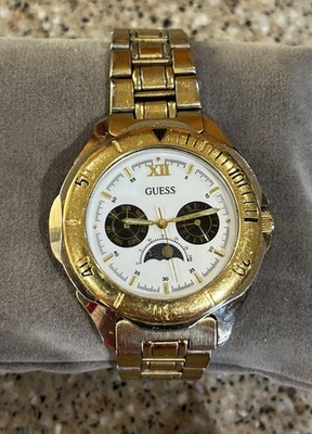 Vintage GUESS Gold Tone Multi-Function Watch Day Date Moonphase   New Battery