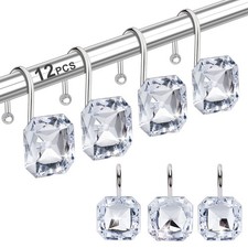 12 PCS Square Clear Rhinestones Decorative Shower Curtain Hooks Stainless