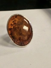 925 Sterling Silver Huge Baltic Amber Stones Statement Ring 8.4 Grams Sz. 10.5